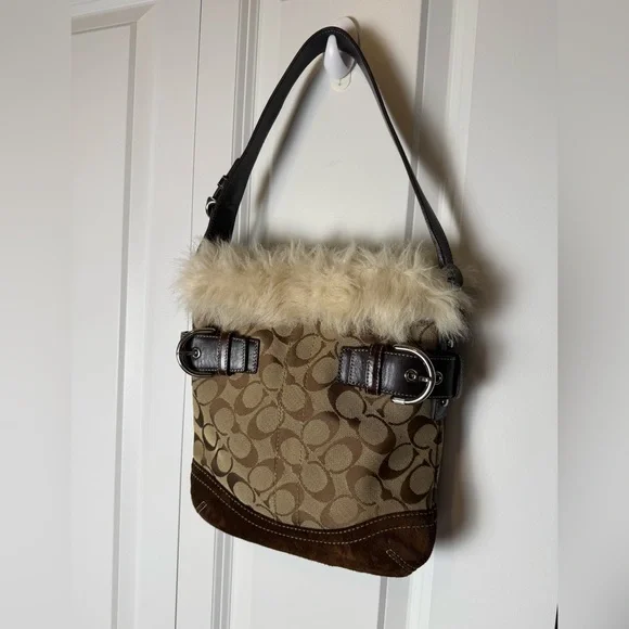 LOW START FOR SHOW! Vintage Coach Y2K with fur shoulder bag - Picture 2 of 11